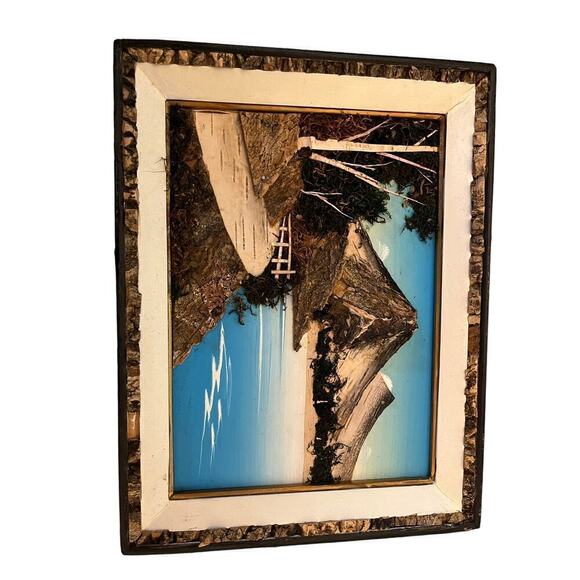 Vintage Japanese Mixed Media Framed Landscape Natural Art. Bark and Moss.3D. MCM - Picture 8 of 8